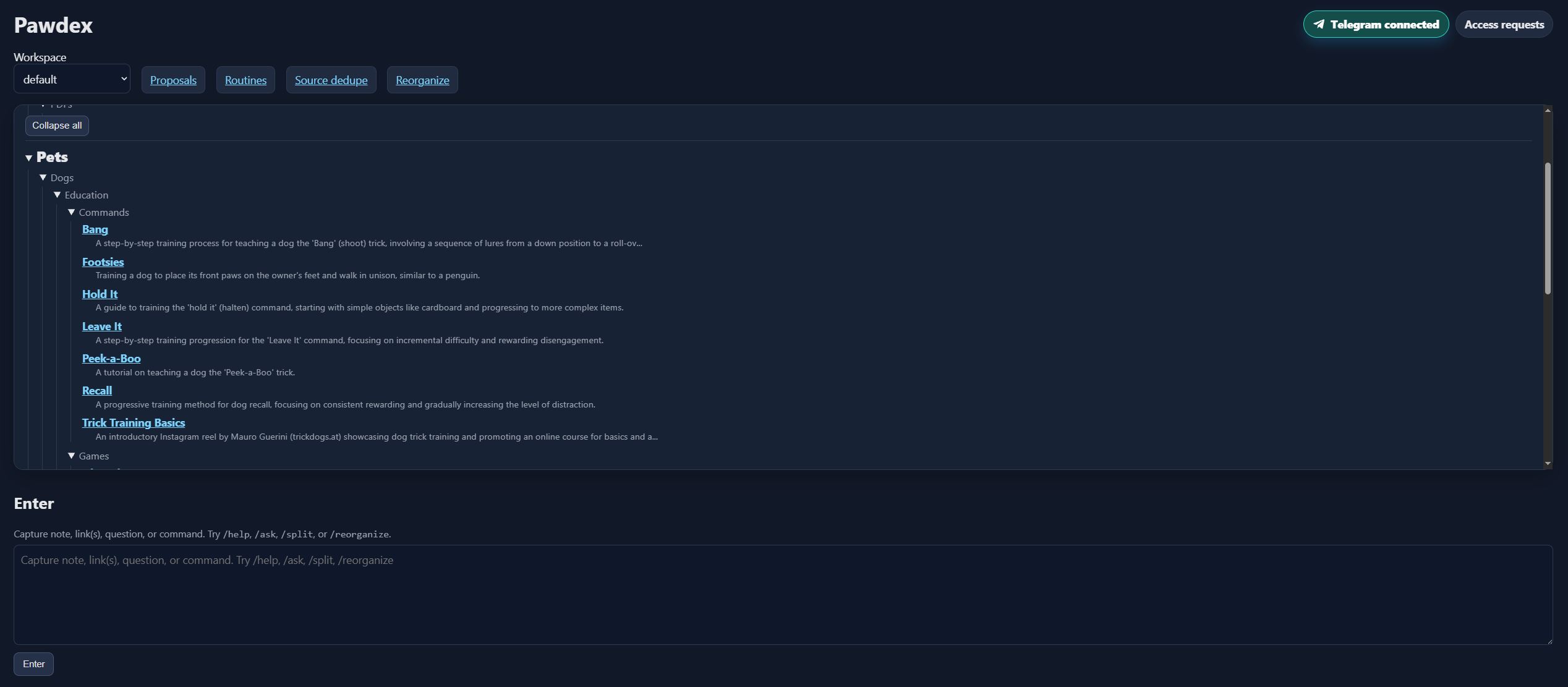 Pawdex - Telegram-powered second brain for dog knowledge